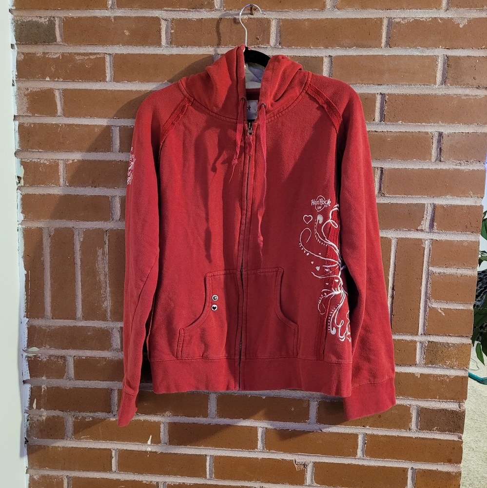 Hard Rock Cafe Red Zip Up Y2K Niagara Falls Hoodie Size XXL